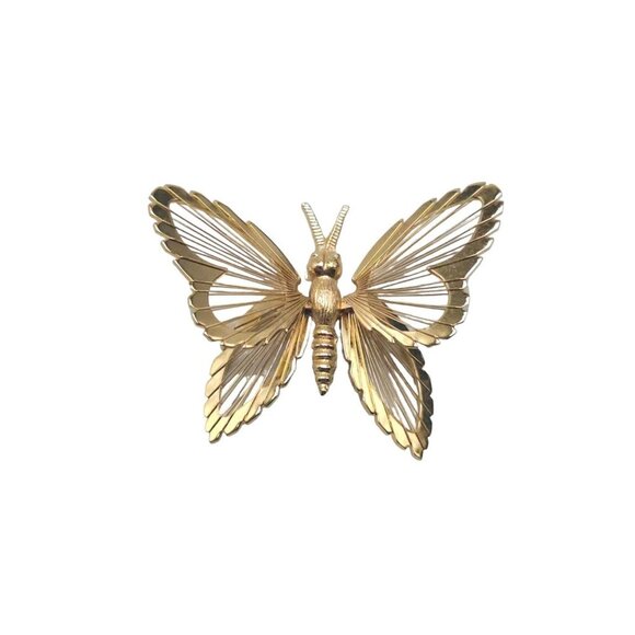 Monet Wire Design Open Work Butterfly Brooch Pin Gold Tone Vintage - Picture 1 of 5